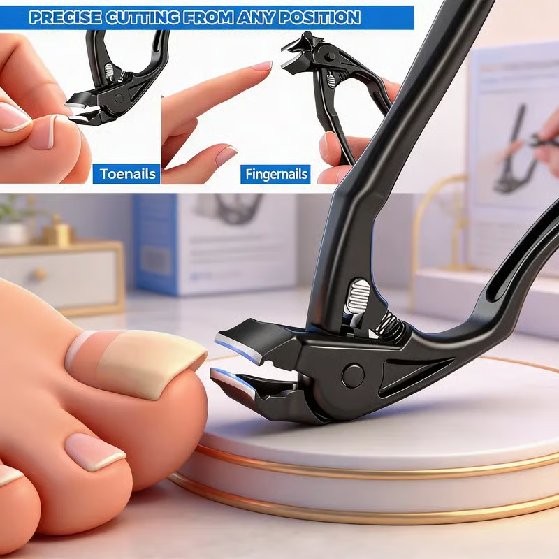 Stainless steel nail clippers with a splash guard – wide opening design for easy trimming of ingrown nails and pedicures ✂️👣