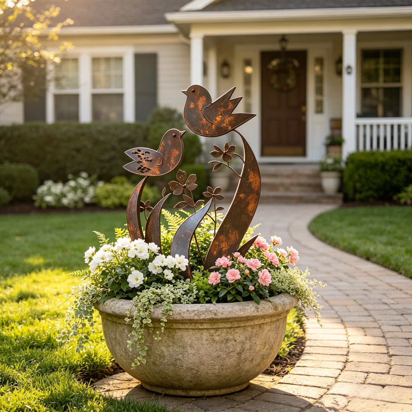 🦋💖🎁Bird & Wildflower Metal Garden Stake