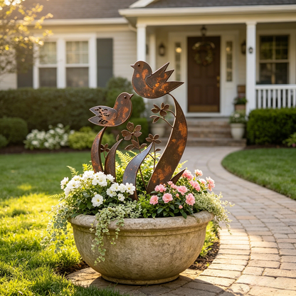 🦋💖🎁Bird & Wildflower Metal Garden Stake