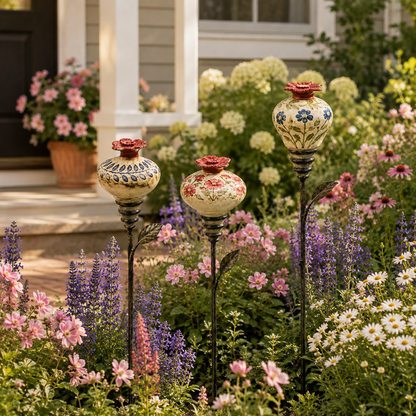 Retro hummingbird feeder garden pole