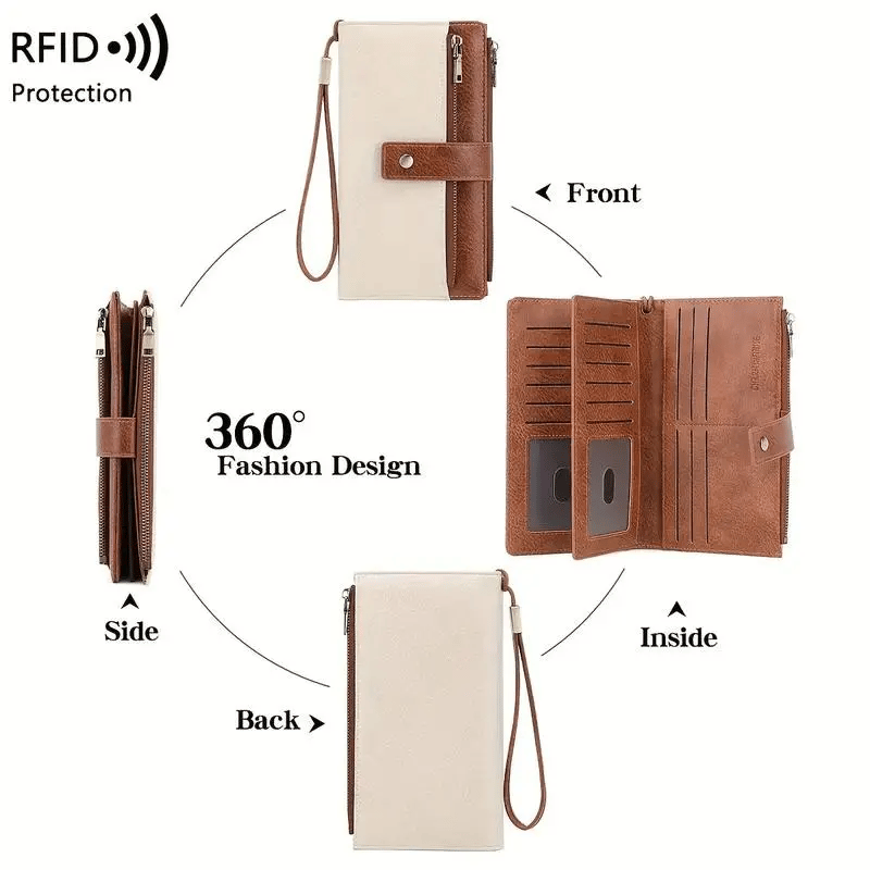 Women's RFID Leather Long Wallet - Stylish Clutch👛