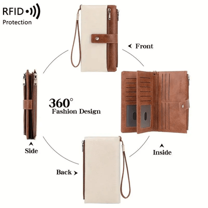 Women's RFID Leather Long Wallet - Stylish Clutch👛