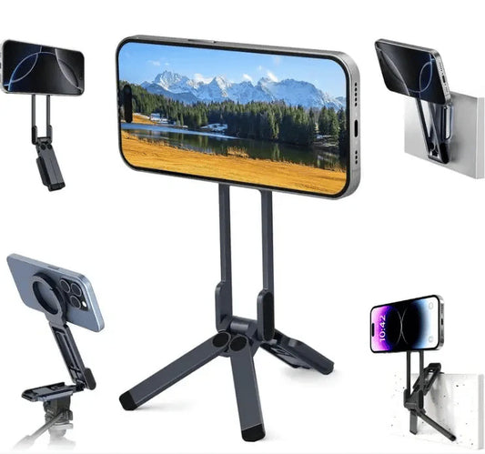 Magnetic Phone Tripod for iPhone, MA38 Portable Phone Holder Mini Tripod for Magsafe with Double-Sided Strong Magnetic 1/4'' Arri Locating Hole Foldable Hook