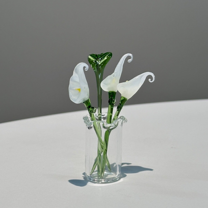 Mini Glass Flower Ornament Crafts Artificial Flower Floral Figurine