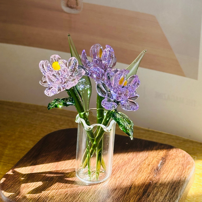 Mini Glass Flower Ornament Crafts Artificial Flower Floral Figurine