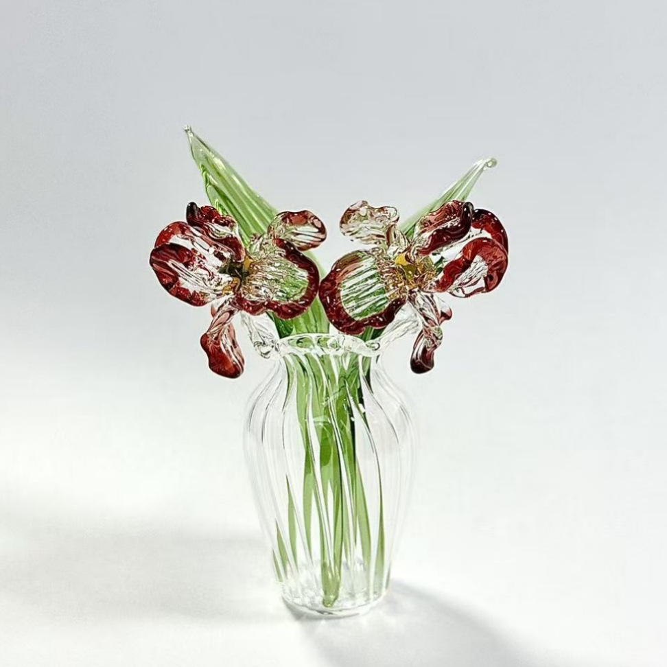 Mini Glass Flower Ornament Crafts Artificial Flower Floral Figurine