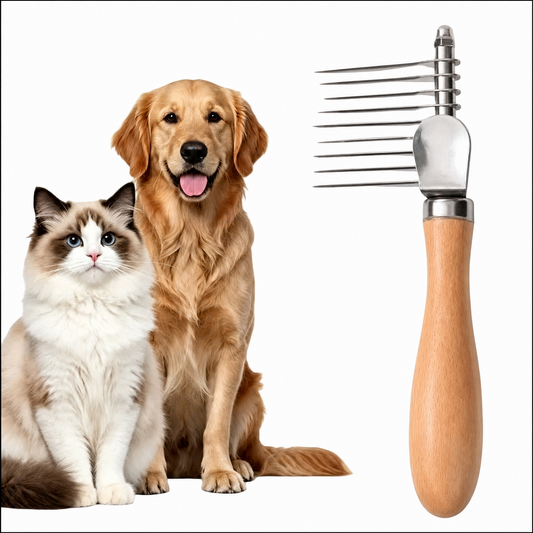 🐶 Wooden Handle Dog Cat Grooming Comb Pet Hair Detangler Shedding Brush for Matted Fur