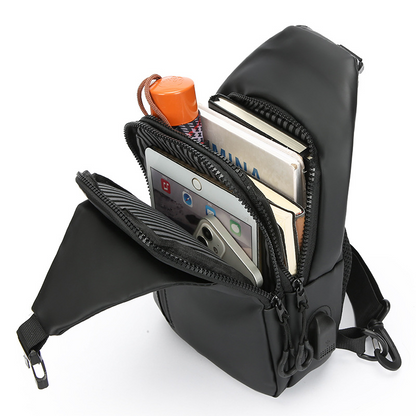 🔥 Hot Sale | Men’s Waterproof Sling Bag with USB Charging Port
