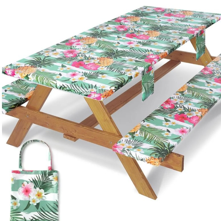 🧺 Stretch Picnic Tablecloth Set | Bench Covers + Carry Bag Included 👜
