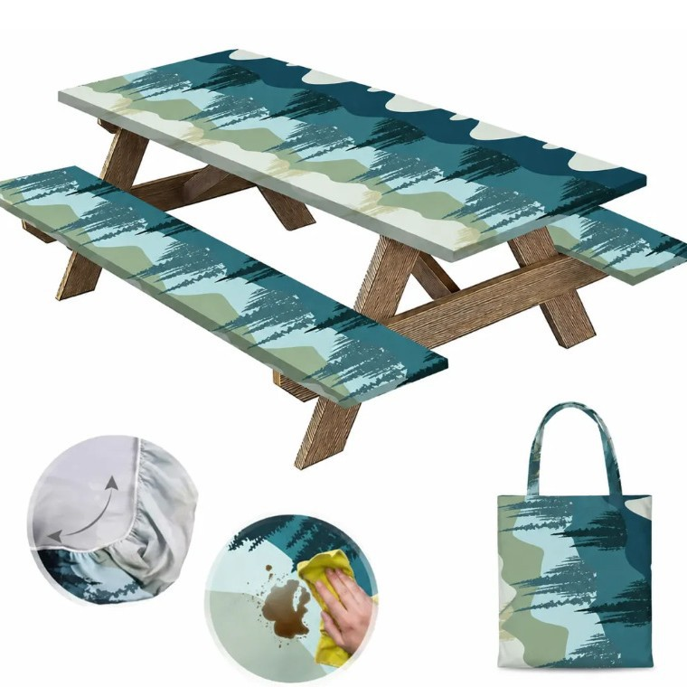 🧺 Stretch Picnic Tablecloth Set | Bench Covers + Carry Bag Included 👜