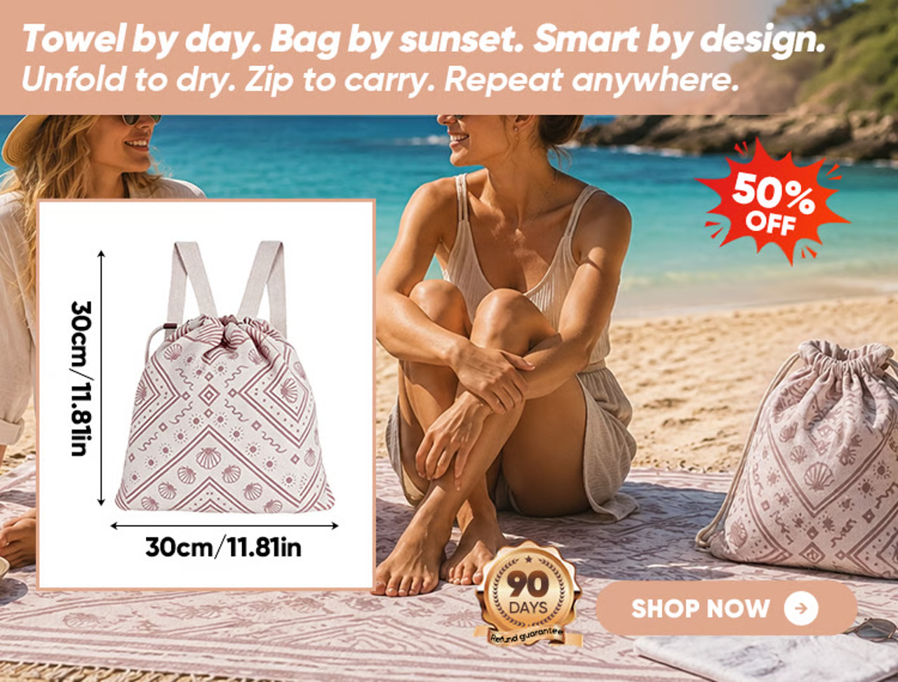 🌊🏖️Beach Towel & Bag in One ✨ 2-in-1 Convertible Design