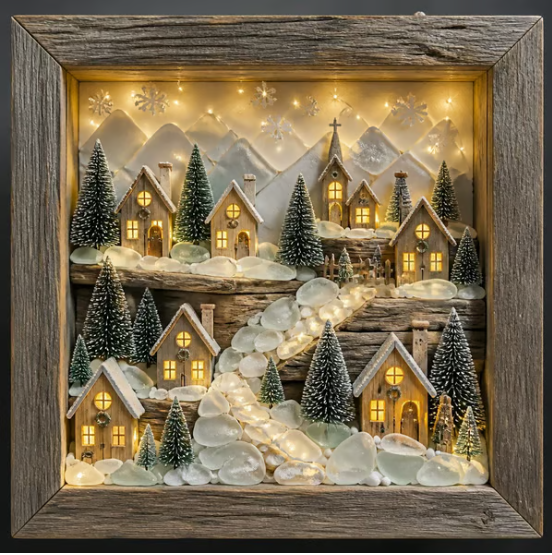 Coastal Lighthouse Sea Glass Shadow Box Night Light