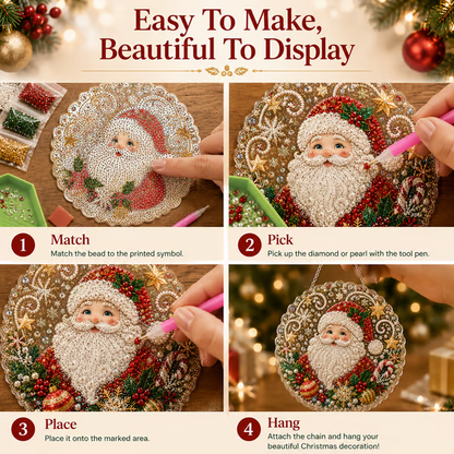 🎄 LAST DAY 49% OFF – ✨ Christmas Pearl Diamond Art Hanging Ornament Kit | Luxury Flocked Canvas with Scratch-Resistant Non-Fading Pearl Beads DIY Handmade Holiday Hanging Decor 🎅💎