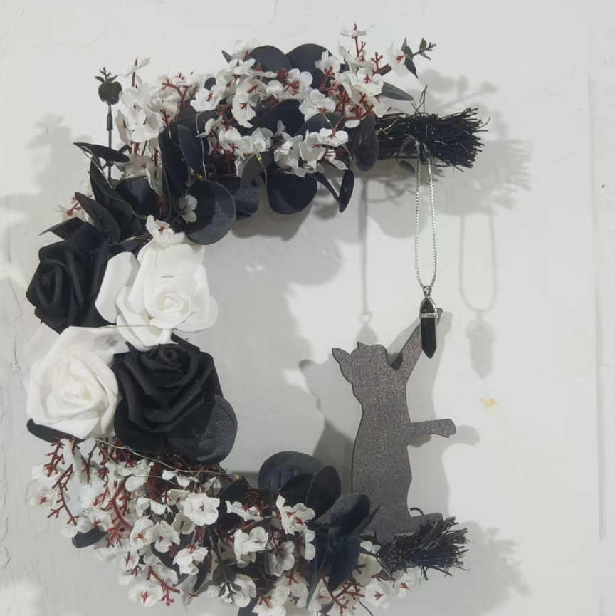 🔥Last Day 49% OFF - 🐈‍⬛🌙Handmade Halloween Cat Wreath(📦Buy 2 Free Shipping)