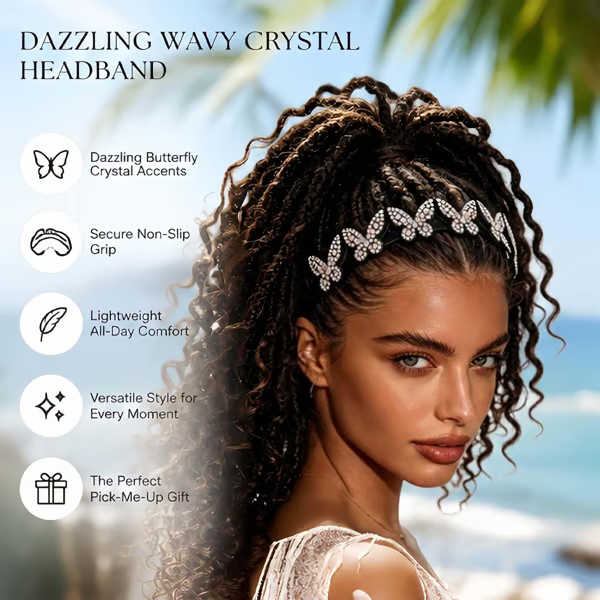 ✨ Wavy Butterfly Headband Set – Non‑Slip, Sparkling, 4 Colors