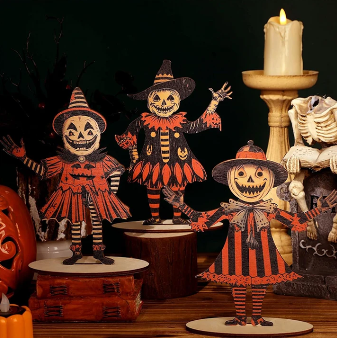 Vintage Halloween Wooden Wall Hanging Set