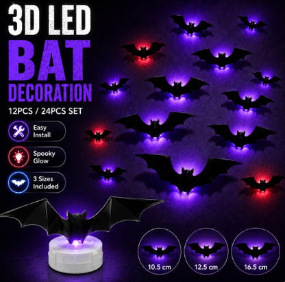 3D LED Bat Light Halloween Wall Decor – Glowing Spooky Party Ornaments (24-Piece Set)