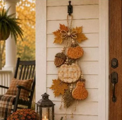 🎃Rustic Wooden Pumpkin Door Hanging with Warm LED Lights✨