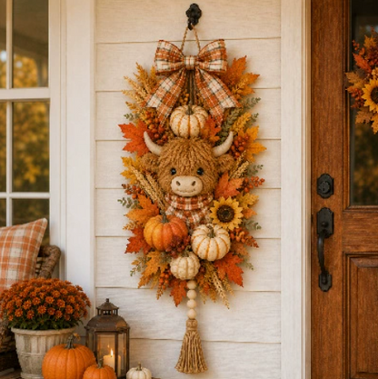 🎃Rustic Wooden Pumpkin Door Hanging with Warm LED Lights✨