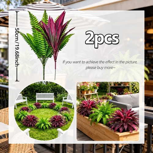 🔥UV‑Resistant Artificial Fern & Red Dracaena Decor Plants