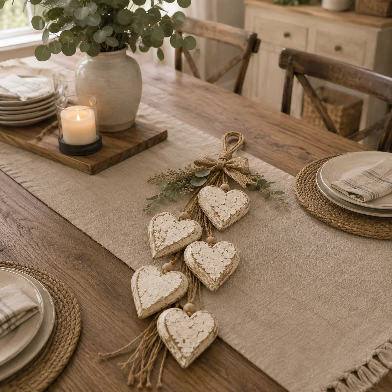 Rustic Hanging Heart Wall Decor with Optional Warm Lights