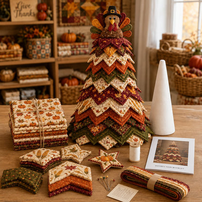 🔥LAST DAY 49% OFF - 🎄Americana Christmas Tree Quilt Kit – Easy Layered Fabric Holiday Décor for Quilting Lovers