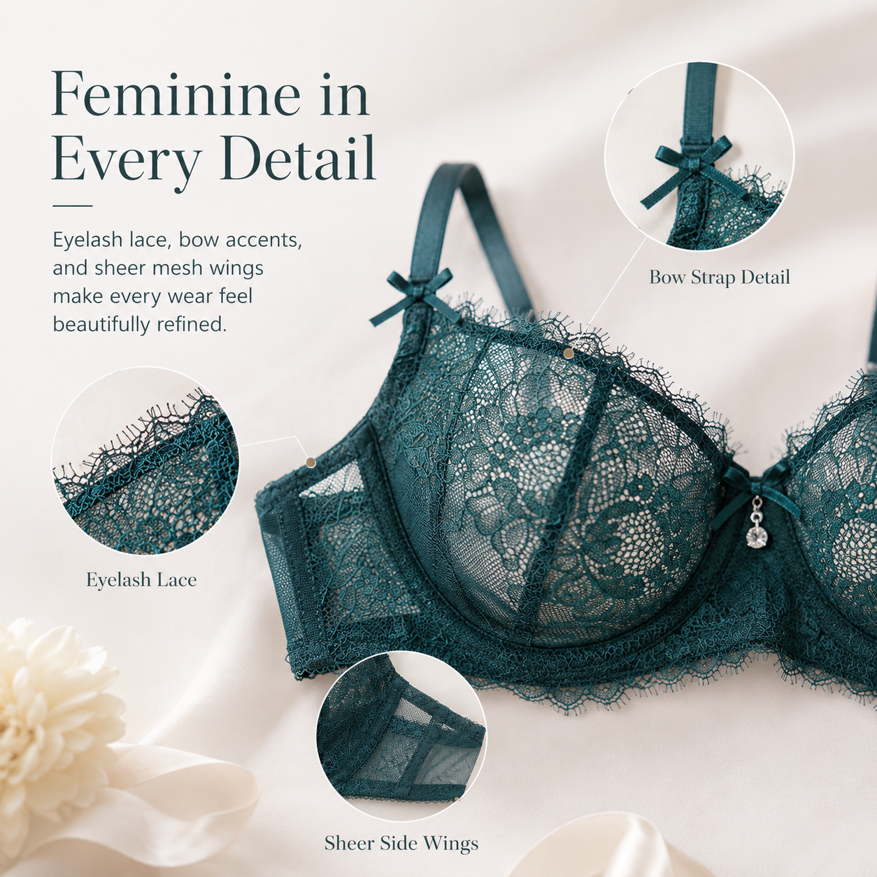 🌹 Women's Balconette Sexy Lace Push Up Bra – See Through & Underwire Free
