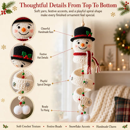 ☃️Crochet Snowman Spiral Ornament DIY Kit | Complete Beginner-Friendly Set with Soft Yarn, Crochet Hook, Festive Beads, Snowflakes & Step-by-Step Guide 🧶🎄✨