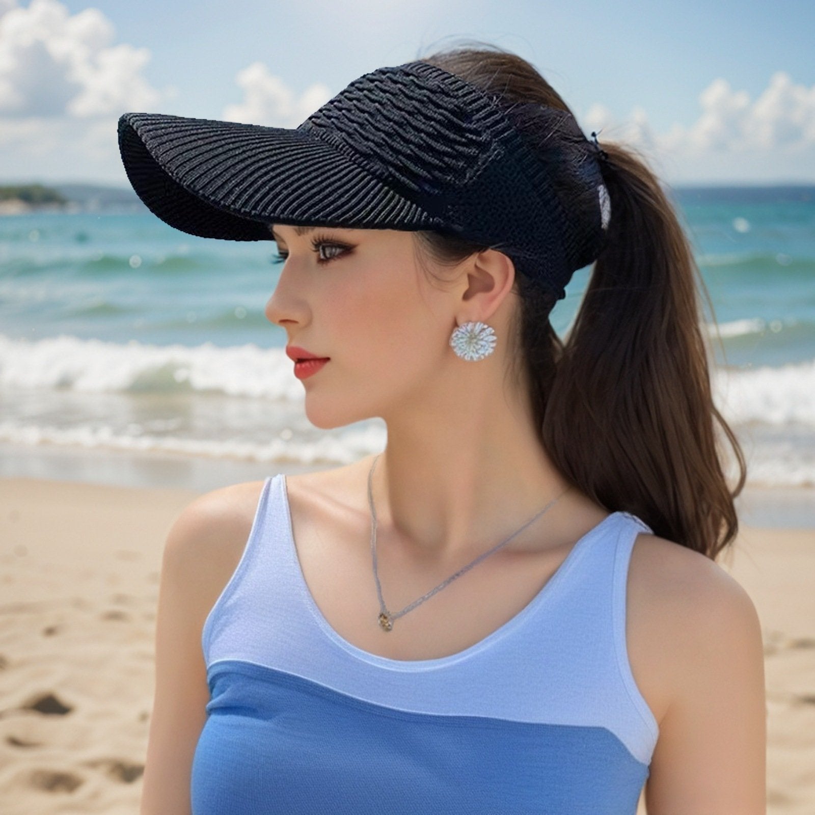 👒 Women's High Ponytail Sun Visor Hat – Breathable Open-Top UV Protection Cap for Running, Beach & Travel