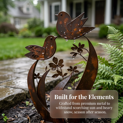 🦋💖🎁Bird & Wildflower Metal Garden Stake