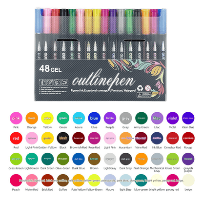 👍🔥👍8/12/24/36/48 Colors Double Line Outline Art Pen Marker Pen