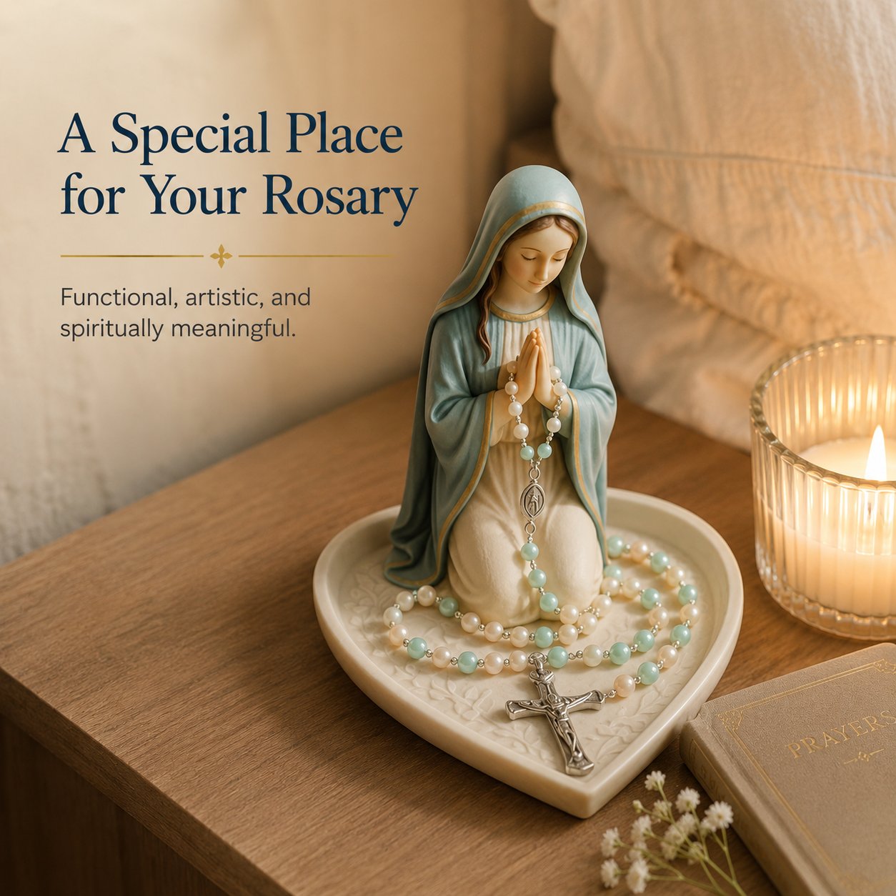 ✝️ HOT SALE 50% OFF - Graceful Faith Virgin Mary Ceramic Rosary Holder Keepsake Tray