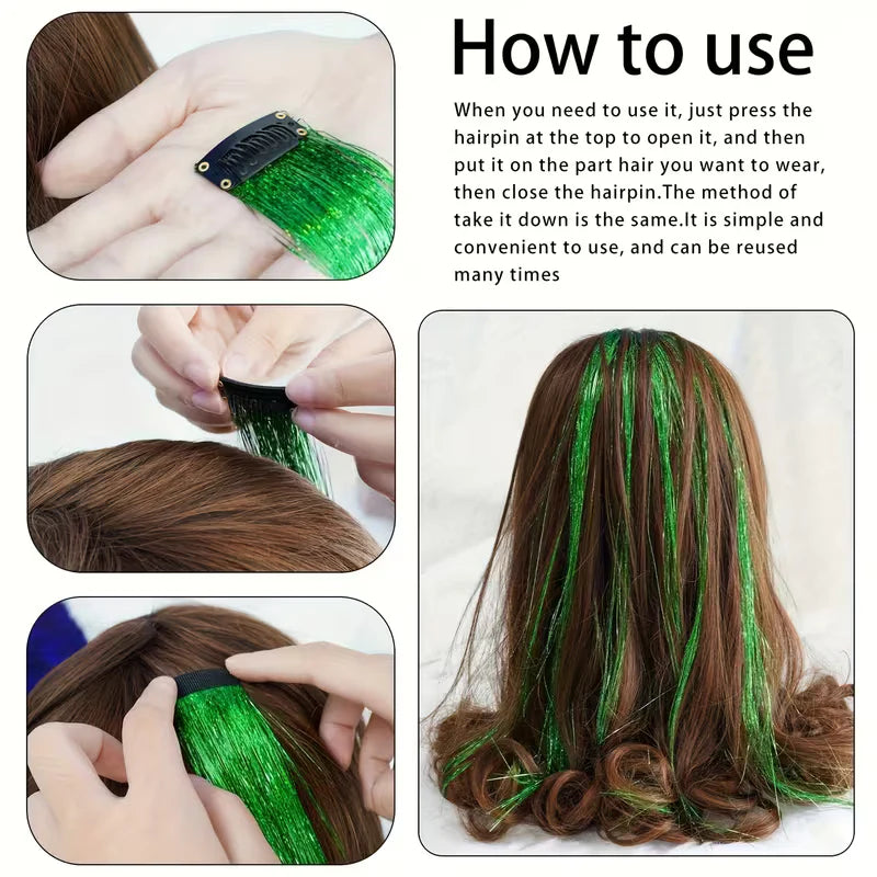 Sparkling Fairy Hair Tinsel Extensions 🌈 Heat-Resistant Glitter Strands for Women ✨