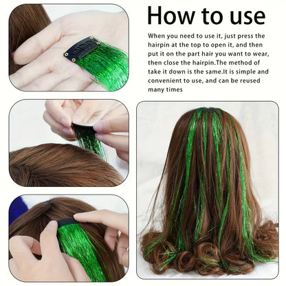 Sparkling Fairy Hair Tinsel Extensions 🌈 Heat-Resistant Glitter Strands for Women ✨