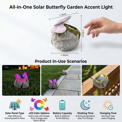 🦋 Solar Butterfly Stone Garden Light, Waterproof LED Glowing Landscape Rock Lamp, Auto On/Off Outdoor Resin Decor for Yard, Lawn, Pathway, Patio & Porch, Perfect Garden Gift🥳Buy 2 Get 10% Off
