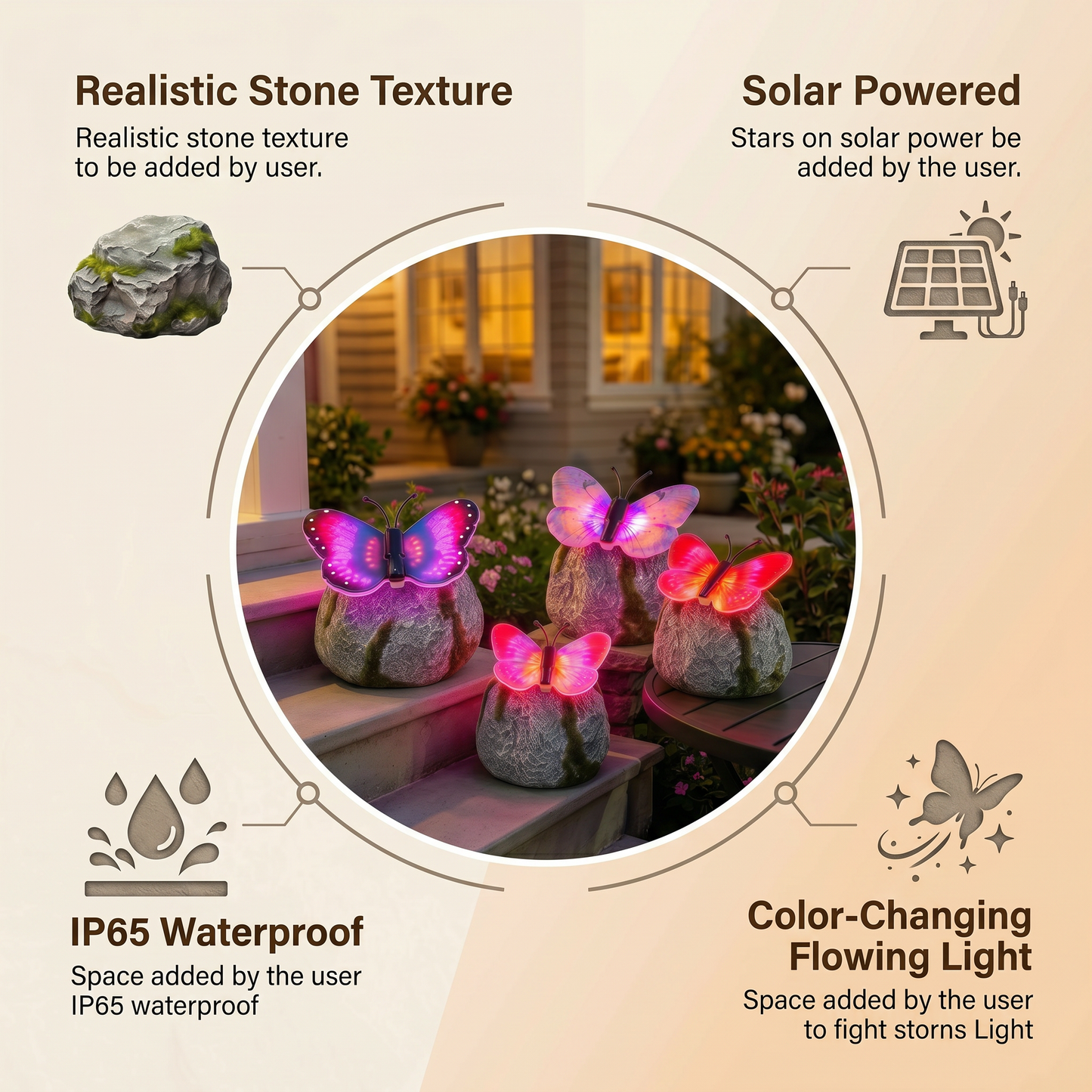 🦋 Solar Butterfly Stone Garden Light, Waterproof LED Glowing Landscape Rock Lamp, Auto On/Off Outdoor Resin Decor for Yard, Lawn, Pathway, Patio & Porch, Perfect Garden Gift🥳Buy 2 Get 10% Off