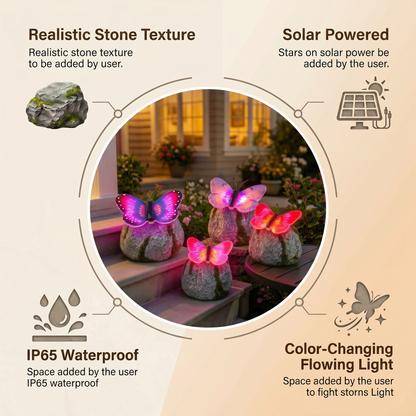 🦋 Solar Butterfly Stone Garden Light, Waterproof LED Glowing Landscape Rock Lamp, Auto On/Off Outdoor Resin Decor for Yard, Lawn, Pathway, Patio & Porch, Perfect Garden Gift🥳Buy 2 Get 10% Off
