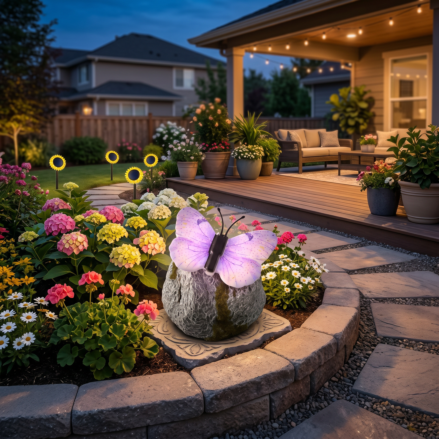 🦋 Solar Butterfly Stone Garden Light, Waterproof LED Glowing Landscape Rock Lamp, Auto On/Off Outdoor Resin Decor for Yard, Lawn, Pathway, Patio & Porch, Perfect Garden Gift🥳Buy 2 Get 10% Off
