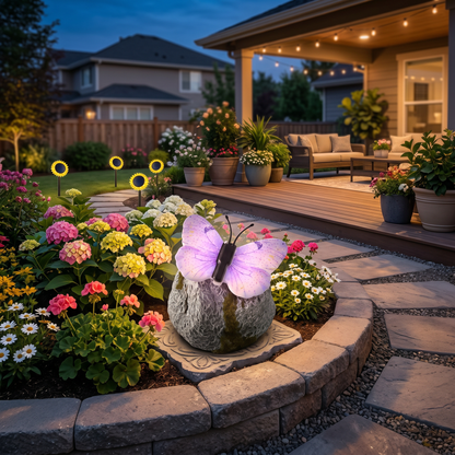 🦋 Solar Butterfly Stone Garden Light, Waterproof LED Glowing Landscape Rock Lamp, Auto On/Off Outdoor Resin Decor for Yard, Lawn, Pathway, Patio & Porch, Perfect Garden Gift🥳Buy 2 Get 10% Off