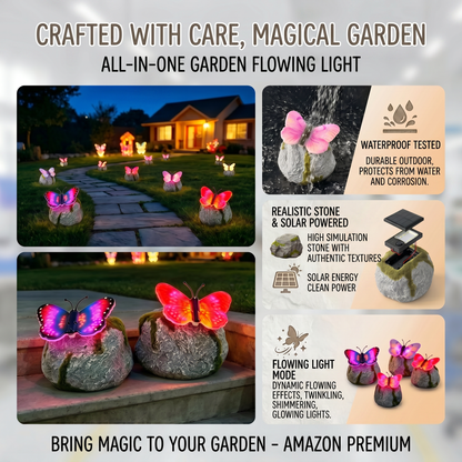 🦋 Solar Butterfly Stone Garden Light, Waterproof LED Glowing Landscape Rock Lamp, Auto On/Off Outdoor Resin Decor for Yard, Lawn, Pathway, Patio & Porch, Perfect Garden Gift🥳Buy 2 Get 10% Off