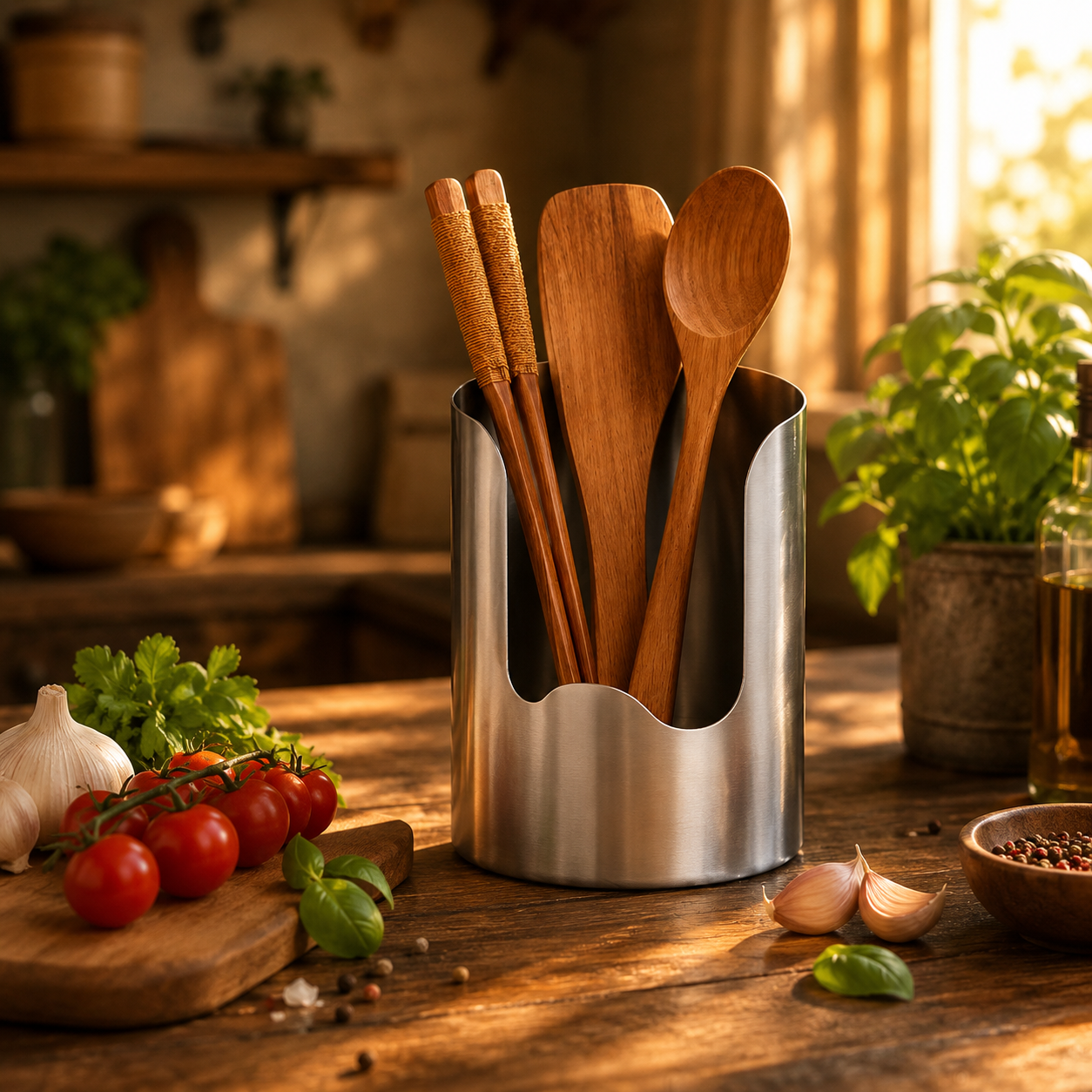 Multi-Functional Stainless Steel Kitchen Utensil Holder