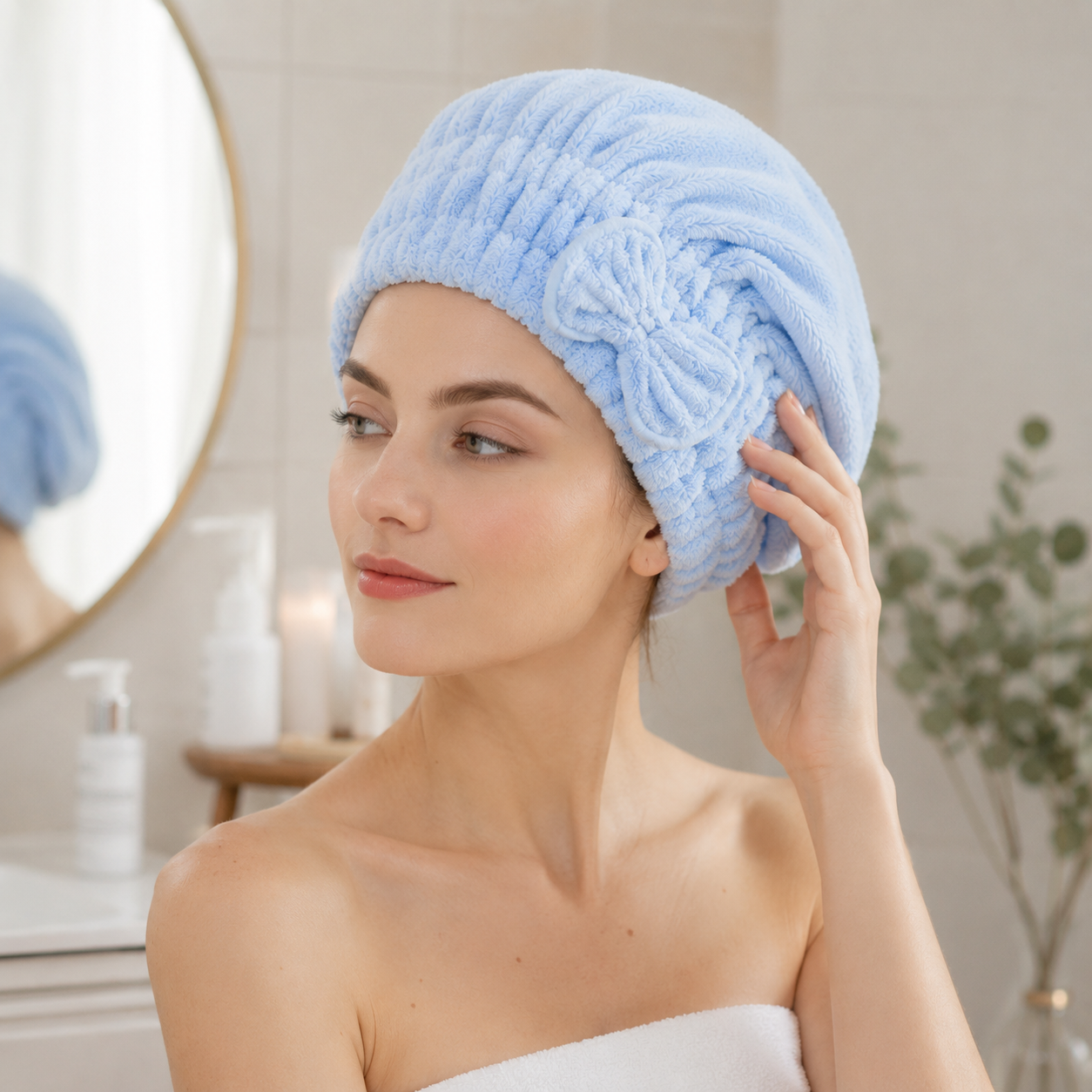 🎀 Coral Velvet Cute Bow Bath Cap – Buy 1 Get 1 FREE
