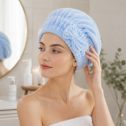 🎀 Coral Velvet Cute Bow Bath Cap – Buy 1 Get 1 FREE