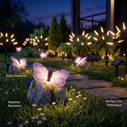 🦋 Solar Butterfly Stone Garden Light, Waterproof LED Glowing Landscape Rock Lamp, Auto On/Off Outdoor Resin Decor for Yard, Lawn, Pathway, Patio & Porch, Perfect Garden Gift🥳Buy 2 Get 10% Off