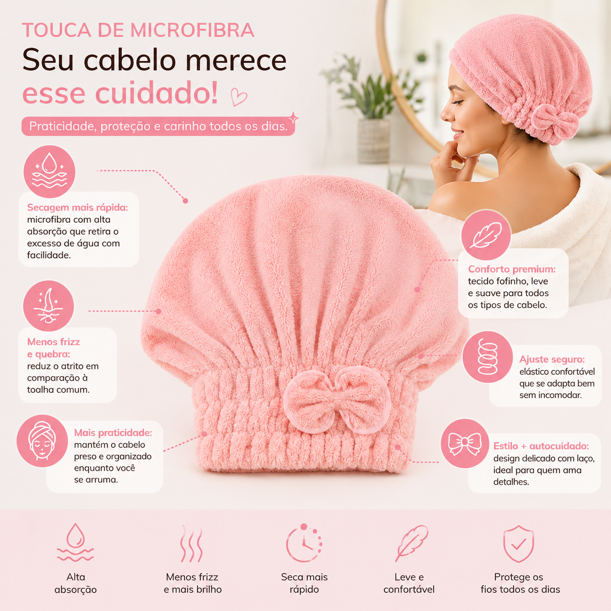 🎀 Coral Velvet Cute Bow Bath Cap – Buy 1 Get 1 FREE