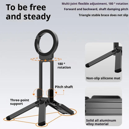 Magnetic Phone Tripod for iPhone, MA38 Portable Phone Holder Mini Tripod for Magsafe with Double-Sided Strong Magnetic 1/4'' Arri Locating Hole Foldable Hook
