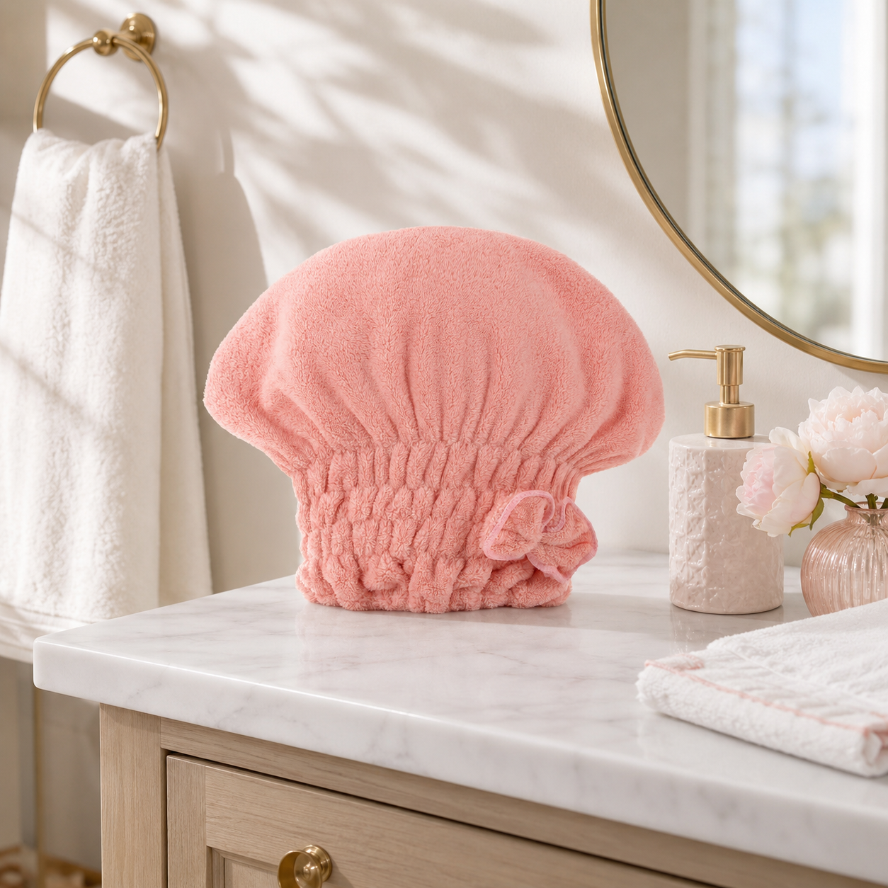 🎀 Coral Velvet Cute Bow Bath Cap – Buy 1 Get 1 FREE