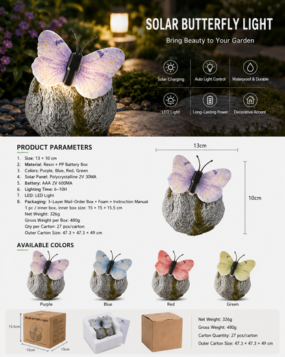 🦋 Solar Butterfly Stone Garden Light, Waterproof LED Glowing Landscape Rock Lamp, Auto On/Off Outdoor Resin Decor for Yard, Lawn, Pathway, Patio & Porch, Perfect Garden Gift🥳Buy 2 Get 10% Off