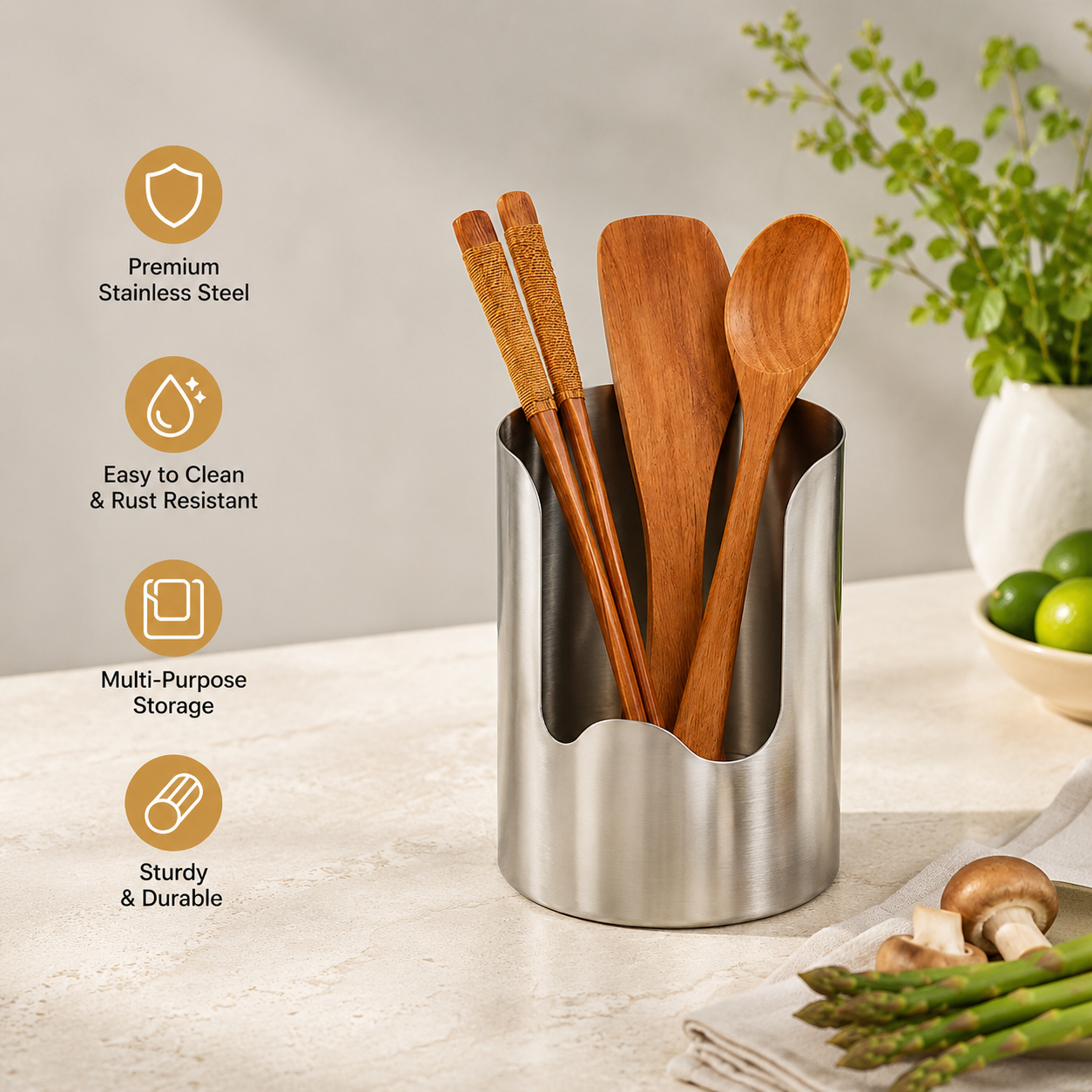 Multi-Functional Stainless Steel Kitchen Utensil Holder