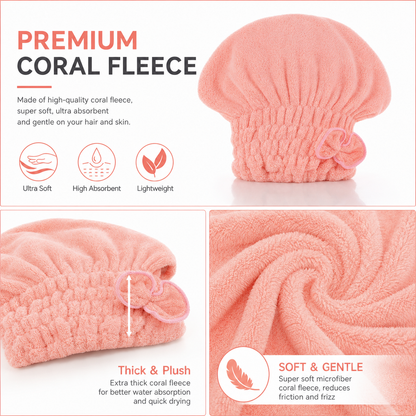 🎀 Coral Velvet Cute Bow Bath Cap – Buy 1 Get 1 FREE
